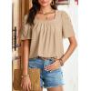 imageDokotoo Womens Hollow Pleated Short Sleeves Square Neck Casual Loose Solid Color Knit T Shirts Tops BlousesParchment