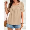 imageDokotoo Womens Hollow Pleated Short Sleeves Square Neck Casual Loose Solid Color Knit T Shirts Tops BlousesParchment