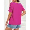 imageDokotoo Womens Hollow Pleated Short Sleeves Square Neck Casual Loose Solid Color Knit T Shirts Tops BlousesRose Red