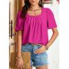 imageDokotoo Womens Hollow Pleated Short Sleeves Square Neck Casual Loose Solid Color Knit T Shirts Tops BlousesRose Red
