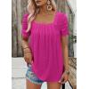 imageDokotoo Womens Hollow Pleated Short Sleeves Square Neck Casual Loose Solid Color Knit T Shirts Tops BlousesRose Red