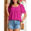 imageDokotoo Womens Hollow Pleated Short Sleeves Square Neck Casual Loose Solid Color Knit T Shirts Tops BlousesRose Red