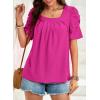 imageDokotoo Womens Hollow Pleated Short Sleeves Square Neck Casual Loose Solid Color Knit T Shirts Tops BlousesRose Red