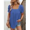 imageDokotoo Womens Hollow Pleated Short Sleeves Square Neck Casual Loose Solid Color Knit T Shirts Tops BlousesSky Blue