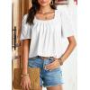 imageDokotoo Womens Hollow Pleated Short Sleeves Square Neck Casual Loose Solid Color Knit T Shirts Tops BlousesWhite