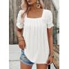 imageDokotoo Womens Hollow Pleated Short Sleeves Square Neck Casual Loose Solid Color Knit T Shirts Tops BlousesWhite