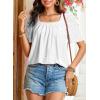 imageDokotoo Womens Hollow Pleated Short Sleeves Square Neck Casual Loose Solid Color Knit T Shirts Tops BlousesWhite