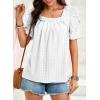 imageDokotoo Womens Hollow Pleated Short Sleeves Square Neck Casual Loose Solid Color Knit T Shirts Tops BlousesWhite