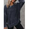 imageDokotoo Womens Oversized Waffle Knit Crewneck Sweatshirts Long Sleeve Side Slits Casual Pullover Sweatshirt TopsBlue