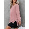 imageDokotoo Womens Oversized Waffle Knit Crewneck Sweatshirts Long Sleeve Side Slits Casual Pullover Sweatshirt TopsPink
