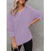 imageDokotoo Womens Oversized Waffle Knit Crewneck Sweatshirts Long Sleeve Side Slits Casual Pullover Sweatshirt TopsPurple