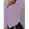 imageDokotoo Womens Oversized Waffle Knit Crewneck Sweatshirts Long Sleeve Side Slits Casual Pullover Sweatshirt TopsPurple