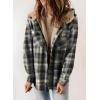 imageDokotoo Womens Plaid Shacket Jacket Long Sleeve Button Down Fleece Hooded Jackets Warm CoatBlack02
