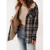 imageDokotoo Womens Plaid Shacket Jacket Long Sleeve Button Down Fleece Hooded Jackets Warm CoatBlack02