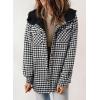 imageDokotoo Womens Plaid Shacket Jacket Long Sleeve Button Down Fleece Hooded Jackets Warm CoatBlack03