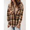 imageDokotoo Womens Plaid Shacket Jacket Long Sleeve Button Down Fleece Hooded Jackets Warm CoatCamel