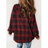 imageDokotoo Womens Plaid Shacket Jacket Long Sleeve Button Down Fleece Hooded Jackets Warm CoatRed01