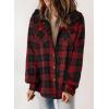 imageDokotoo Womens Plaid Shacket Jacket Long Sleeve Button Down Fleece Hooded Jackets Warm CoatRed01