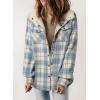 imageDokotoo Womens Plaid Shacket Jacket Long Sleeve Button Down Fleece Hooded Jackets Warm CoatSky Blue