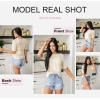 imageDokotoo Womens Short Sleeve Sweaters Summer 2025 Round Neck Pullover Sweater Crochet TopsA Apricot