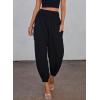 imageDokotoo Womens Summer Boho Business Casual Smocked 2025 High Waisted Cargo Summer Long Elephant Pants with PocketsBlack