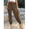 imageDokotoo Womens Summer Boho Business Casual Smocked 2025 High Waisted Cargo Summer Long Elephant Pants with PocketsDesert Palm