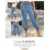 imageDokotoo Womens Summer Boho Business Casual Smocked 2025 High Waisted Cargo Summer Long Elephant Pants with PocketsDusk Blue