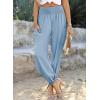 imageDokotoo Womens Summer Boho Business Casual Smocked 2025 High Waisted Cargo Summer Long Elephant Pants with PocketsDusk Blue