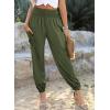 imageDokotoo Womens Summer Boho Business Casual Smocked 2025 High Waisted Cargo Summer Long Elephant Pants with PocketsJungle Green