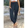 imageDokotoo Womens Summer Boho Business Casual Smocked 2025 High Waisted Cargo Summer Long Elephant Pants with PocketsNavy Blue