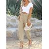 imageDokotoo Womens Summer Boho Business Casual Smocked 2025 High Waisted Cargo Summer Long Elephant Pants with PocketsPale Khaki