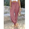 imageDokotoo Womens Summer Boho Business Casual Smocked 2025 High Waisted Cargo Summer Long Elephant Pants with PocketsRose Tan