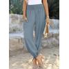imageDokotoo Womens Summer Boho Business Casual Smocked 2025 High Waisted Cargo Summer Long Elephant Pants with PocketsStone Blue