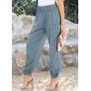 imageDokotoo Womens Summer Boho Business Casual Smocked 2025 High Waisted Cargo Summer Long Elephant Pants with PocketsStone Blue