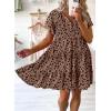 imageDokotoo Womens Summer Casual Boho Floral Dresses V Neck Short Sleeve Sundresses Flowy Swing ALine Mini DressBrown