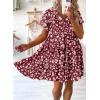 imageDokotoo Womens Summer Casual Boho Floral Dresses V Neck Short Sleeve Sundresses Flowy Swing ALine Mini DressDark Red