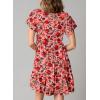 imageDokotoo Womens Summer Casual Boho Floral Dresses V Neck Short Sleeve Sundresses Flowy Swing ALine Mini DressRed