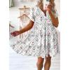 imageDokotoo Womens Summer Casual Boho Floral Dresses V Neck Short Sleeve Sundresses Flowy Swing ALine Mini DressWhite