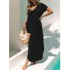imageDokotoo Womens Summer Dresses 2025 Short Sleeve Long T Shirt Dress Split Maxi Dress Beach Sundresses with PocketsBlack
