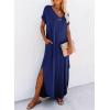 imageDokotoo Womens Summer Dresses 2025 Short Sleeve Long T Shirt Dress Split Maxi Dress Beach Sundresses with PocketsDark Blue