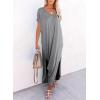 imageDokotoo Womens Summer Dresses 2025 Short Sleeve Long T Shirt Dress Split Maxi Dress Beach Sundresses with PocketsGrey