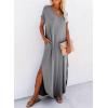 imageDokotoo Womens Summer Dresses 2025 Short Sleeve Long T Shirt Dress Split Maxi Dress Beach Sundresses with PocketsGrey