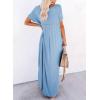 imageDokotoo Womens Summer Dresses 2025 Short Sleeve Long T Shirt Dress Split Maxi Dress Beach Sundresses with PocketsMist Blue