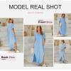 imageDokotoo Womens Summer Dresses 2025 Short Sleeve Long T Shirt Dress Split Maxi Dress Beach Sundresses with PocketsMist Blue