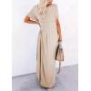 imageDokotoo Womens Summer Dresses 2025 Short Sleeve Long T Shirt Dress Split Maxi Dress Beach Sundresses with PocketsParchment