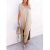 imageDokotoo Womens Summer Dresses 2025 Short Sleeve Long T Shirt Dress Split Maxi Dress Beach Sundresses with PocketsParchment