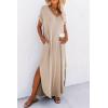 imageDokotoo Womens Summer Dresses 2025 Short Sleeve Long T Shirt Dress Split Maxi Dress Beach Sundresses with PocketsParchment