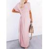 imageDokotoo Womens Summer Dresses 2025 Short Sleeve Long T Shirt Dress Split Maxi Dress Beach Sundresses with PocketsPink