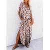 imageDokotoo Womens Summer Dresses 2025 Short Sleeve Long T Shirt Dress Split Maxi Dress Beach Sundresses with PocketsPrintblack