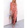 imageDokotoo Womens Summer Dresses 2025 Short Sleeve Long T Shirt Dress Split Maxi Dress Beach Sundresses with PocketsPrintpink
